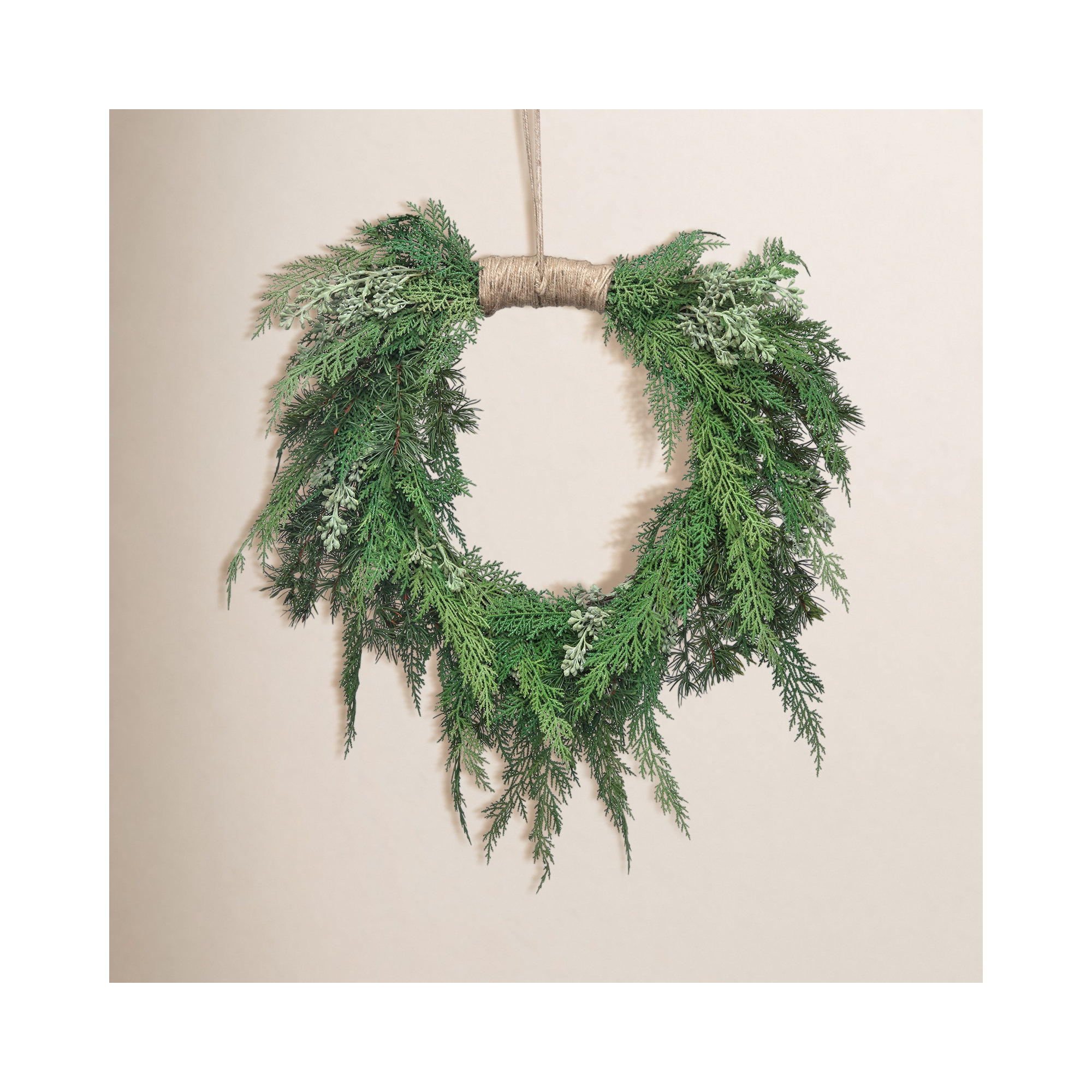 Faux Pine Polyethylene Plastic Wreath, 25.98" H x 25.98" W x 5.91" D