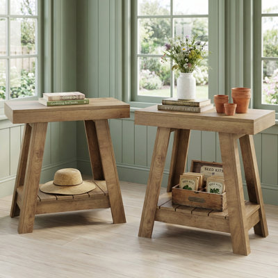 23.6" Farmhouse Wooden End Table Set, Side Table Nightstand with Storage Shelf for Living Room & Bedroom (Set of 2)