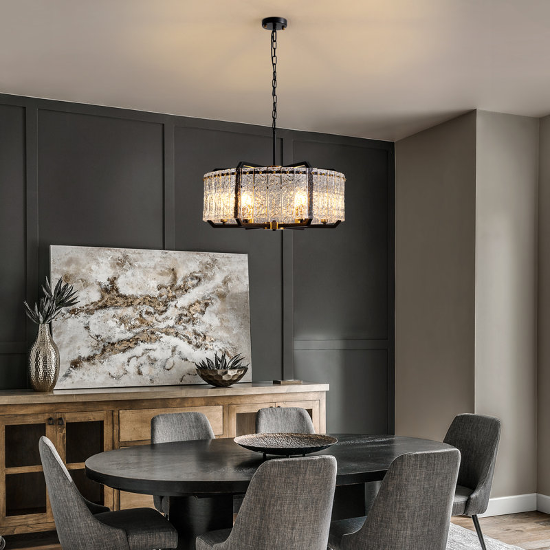 6-Light Dimmable Crystal Drum Chandelier, Medium