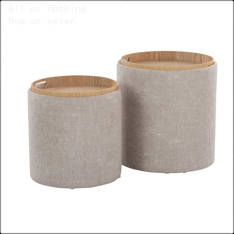 Ensemble de repose-pieds gigognes en tissu et bois naturel, Sable
