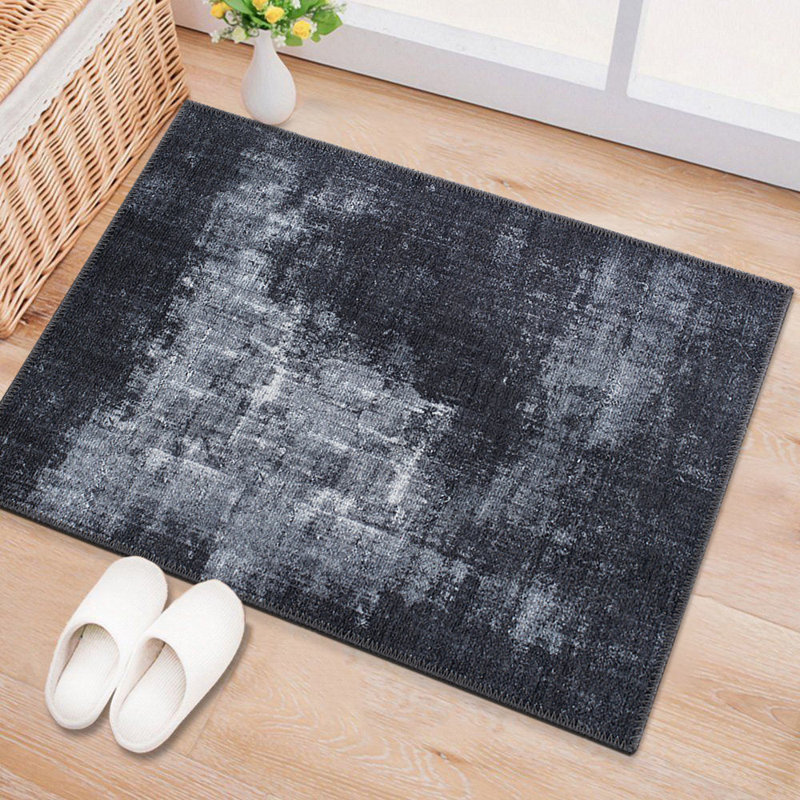 Tapis noir / gris à motif abstrait lavable à la machine Priebe, Rectangle 3 pi 4 po x 5 pi