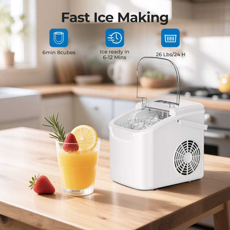 Machine à glaçons portative écoénergétique, 8 glaçons en 6 minutes, pesant 26 livres par jour, disponible en deux spécifications, essentielle pour le camping, les voyages et l'usage domestique
