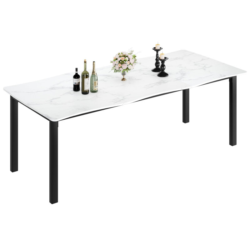 Table de salle à manger 79 pouces pour 6 à 8 personnes, table de cuisine avec pieds en fer, imperméable et résistante aux rayures, capacité de 300 lb, marbre