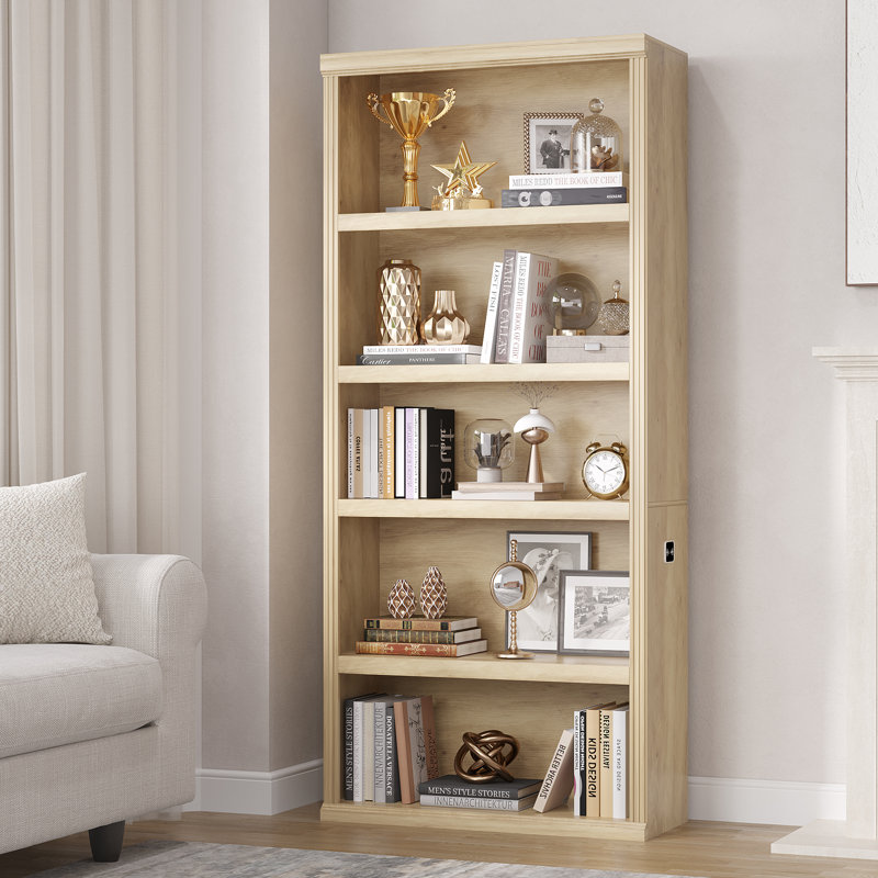 180cm H 5 Tier Freestanding Bookcase with 3-Colour Motion Sensor LED Lights, Oak