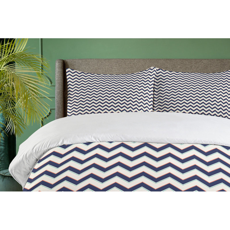 California King Multicolor Geometric Zig Zag Duvet Cover Set