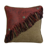 San Angelo Red Faux Leather Fringe & Brown Western Rustic 18x18 inch Decorative Throw Pillow