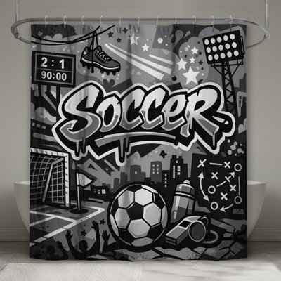 Rideaux de douche monochromes soccer art extra long