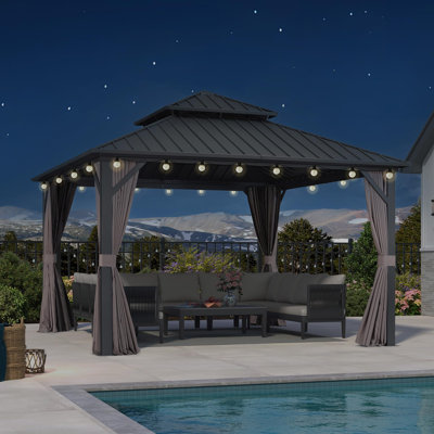 Pavillon de jardin 12 pi x 12 pi à toit rigide mauve avec pavillon en acier galvanisé pour l'extérieur