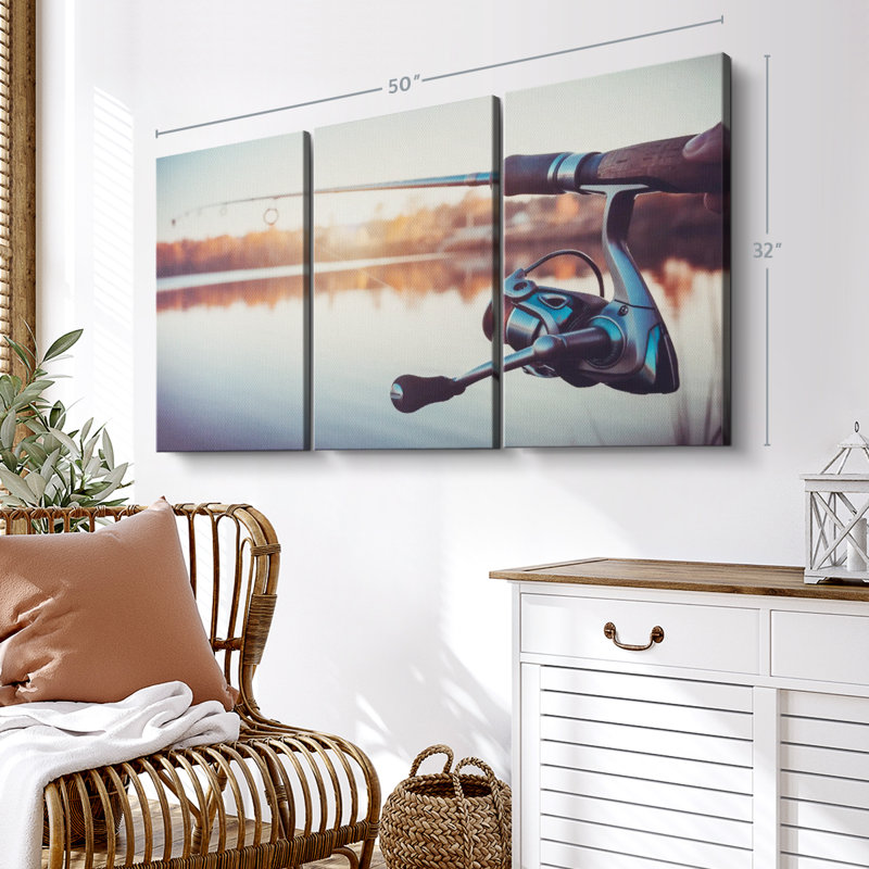 «Summer Lake Fishing», 3 pièces sur toile, H 32 po x l 50 po x P 1,25 po