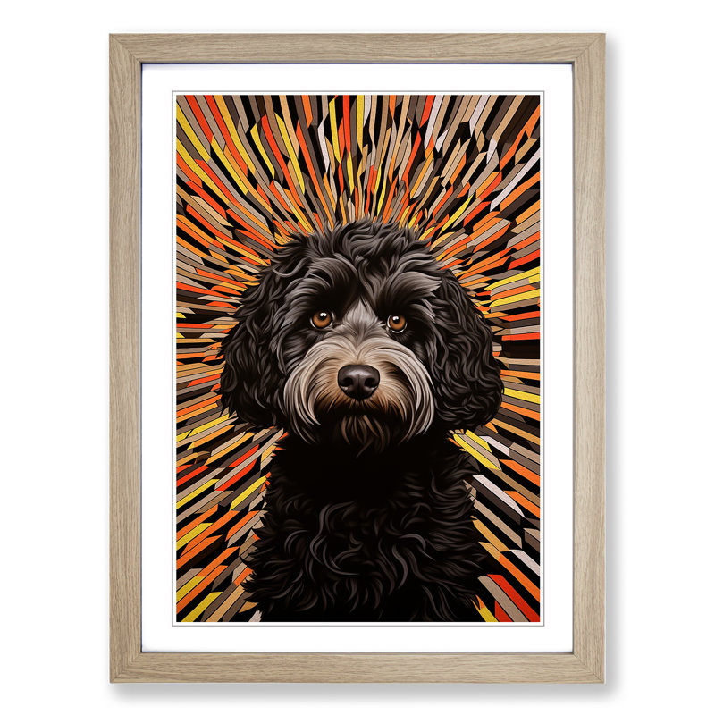 Labradoodle Op No.3 - Single Picture Frame Print on Wood, 34cm H x 25cm W x 2cm D, Oak