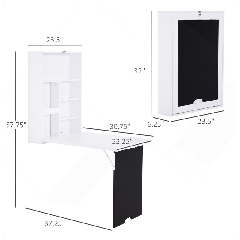 Bureau mural polyvalent pliable avec tablettes pour optimiser l'espace, H 57,8 po x l 23,5 po x P 34,8 po
