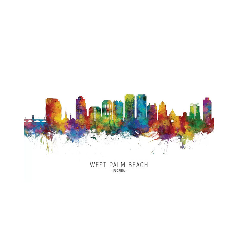 West Palm Beach Skyline - reproduction d'art sur toile tendue, H 18 po x l 26 po x P 1,5 po