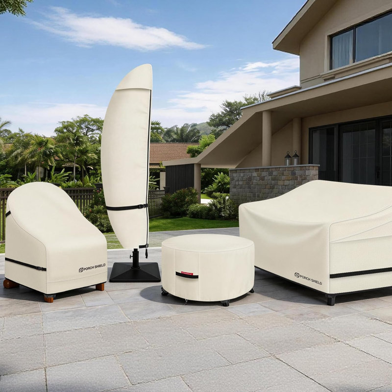 Porch Shield Patio Umbrella Cover - Outdoor Waterproof Garden Offset Banana Parasol Cover Fits Cantilever Offset Umbrella 7.5-11.5 Feet, Beige