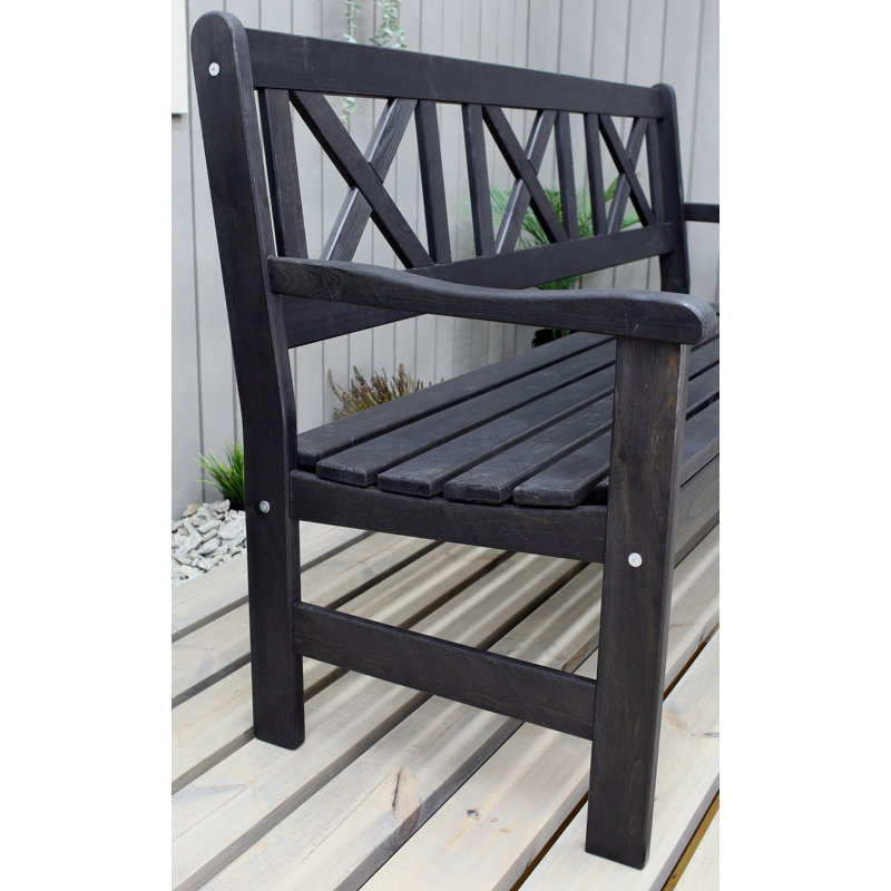 Bradon Solid Wood Pine Outdoor Bench, Black, 88cm H x 157cm W x 61cm D