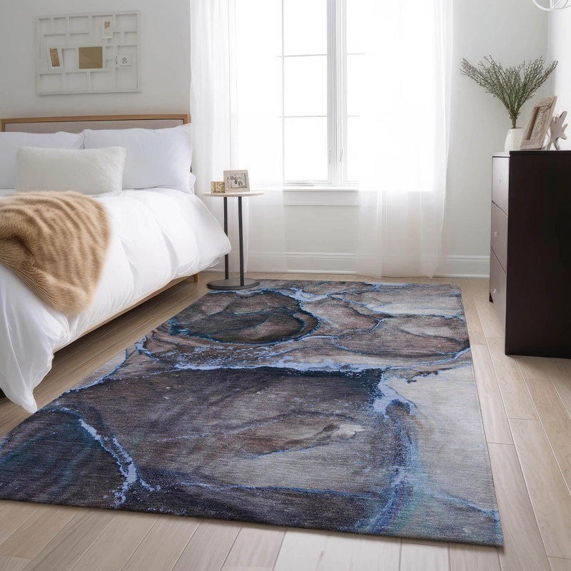 Tapis bleu marine Cerrito Amf525 lavable à la machine de qualité supérieure, Rectangle 10 pi x 14 pi