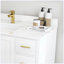 Meuble-lavabo moderne 42 po en bois massif blanc avec lavabo, comptoir en pierre frittée blanc Carrara avec 1 trou de robinet, 2 portes doubles à fermeture douce et 9 tiroirs-1862984420-1862984419
