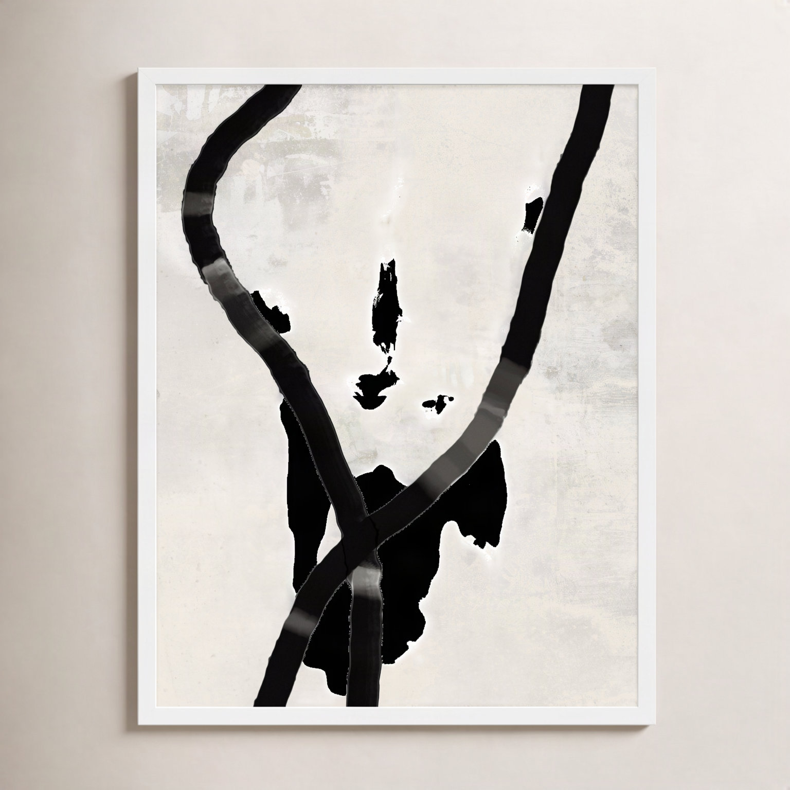 Ropes Series I "Black Rope 5" Print, 38" H x 30" W x 1.25" D, White