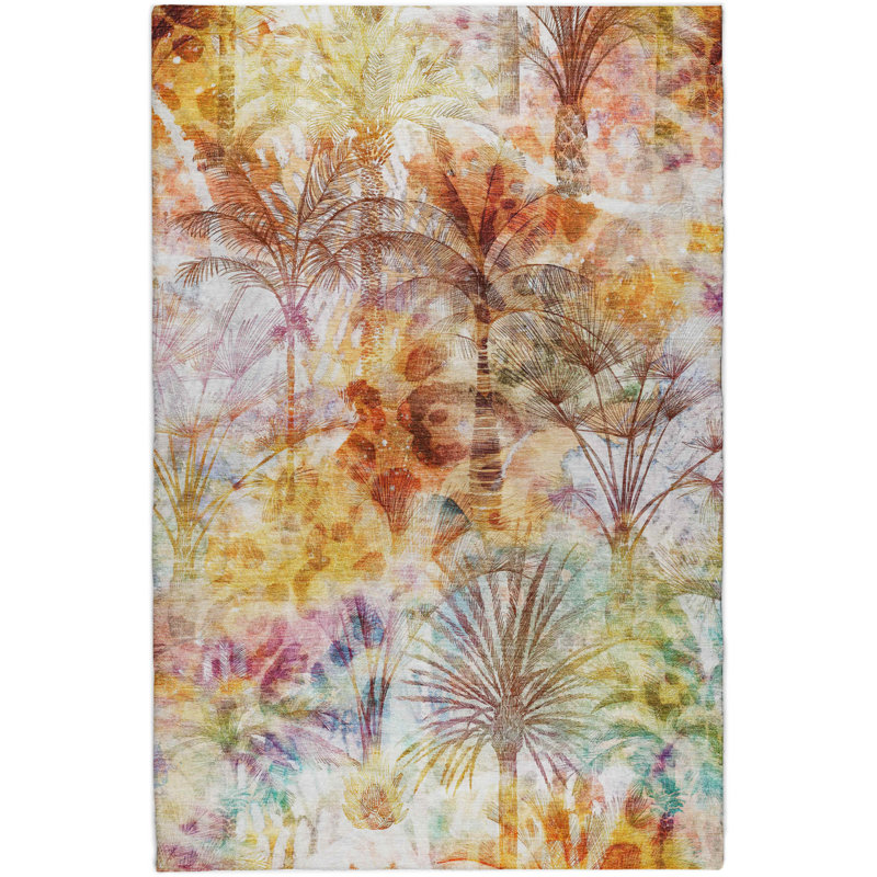 Premium Machine Washable Dream Shag ADS210 Palms Rug, 5' x 7'6"