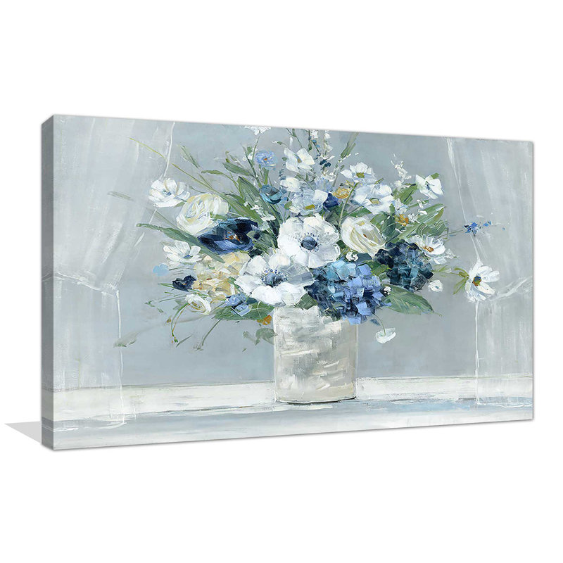«Be Happy Blue» par Sally Swatland - Peinture, H 36 po x l 60 po x P 1,5 po, Toile tendue