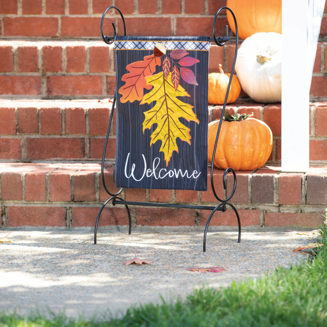 Welcome Autumn Leaves Garden Linen Flag "18" x "12.5" Red Barrel Studio®
