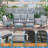 7 PCS Outdoor Metal Conversation Set With 360° Swivel Rocking Chairs, Sofa, Coffee Table&Ottoman For Patio, Garden, Deck Or Poolside-1401236605