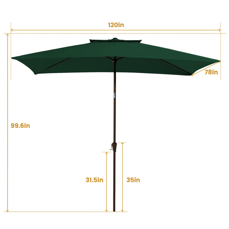 Parasol de marché rectangulaire inclinable 10 pi x 6 pi 5 po Le, Vert foncé
