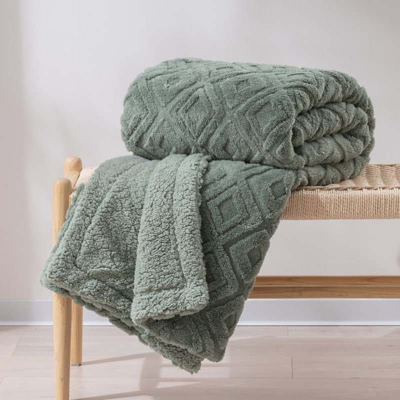 Jeté lesté jacquard Boho - Doux Sherpa, L 50 po x L 60 po, Vert sauge