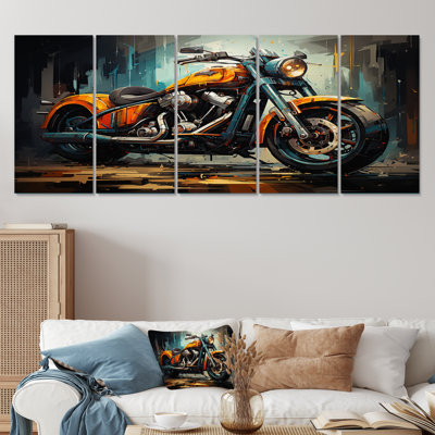 Yellow And Black Classic Motocycle Cruiser I - Motorcycle 5 Piece Wall Art Canvas