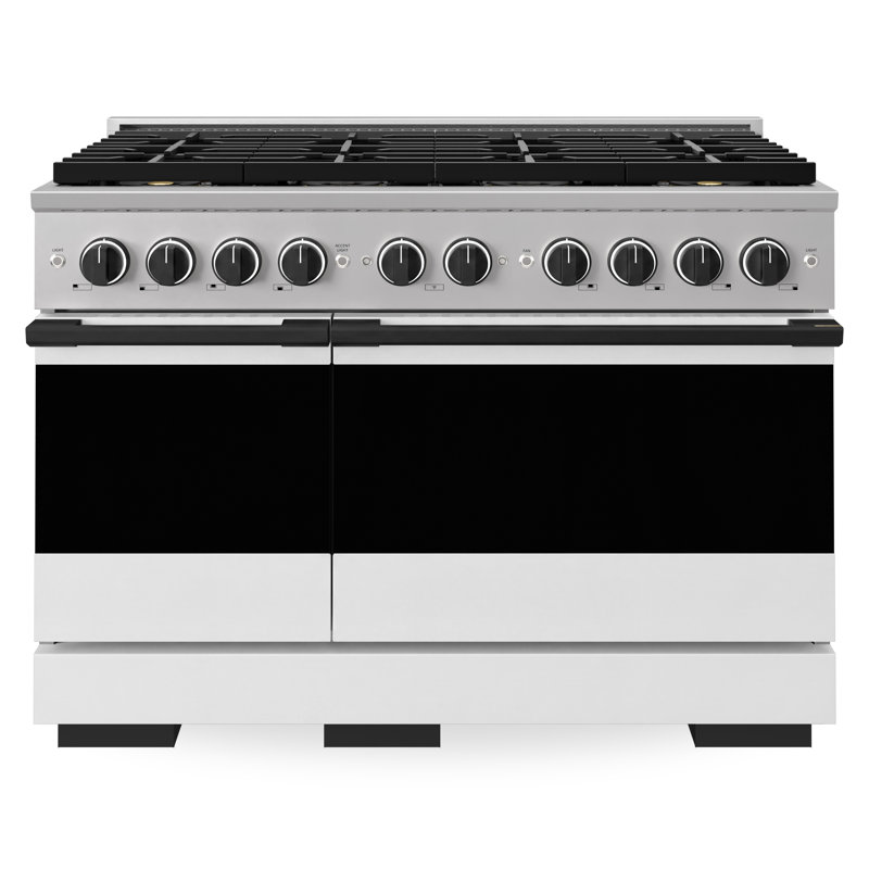 ZLINE Autograph 48 in. Marino Dual Fuel Range with 8 Burner DuoPro Cooktop and Black Accents, White Matte, Matte Black