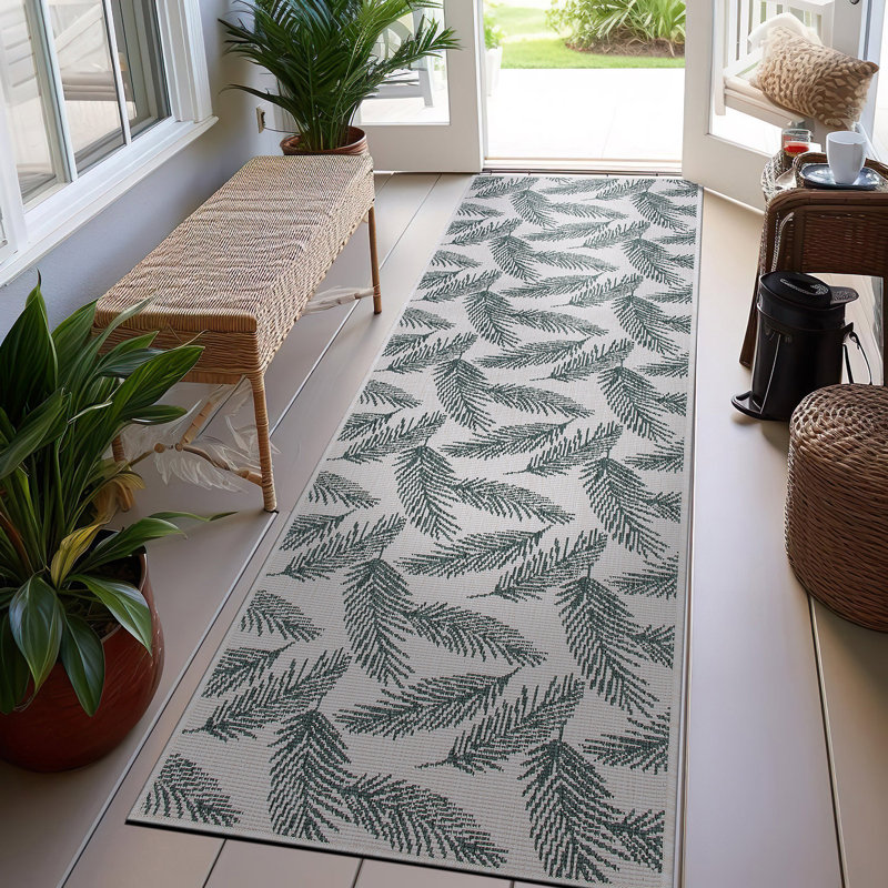 Benavidez Reversible Tropical Green/Ivory Indoor&Outdoor Area Rug, Runner 2' x 7'