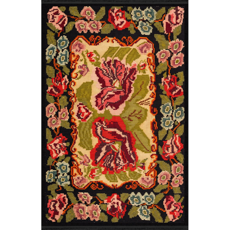 Tapis décoratif multicolore à motif de roses, Rectangle 4 pi 11,06 po x 9 pi 10,11 po