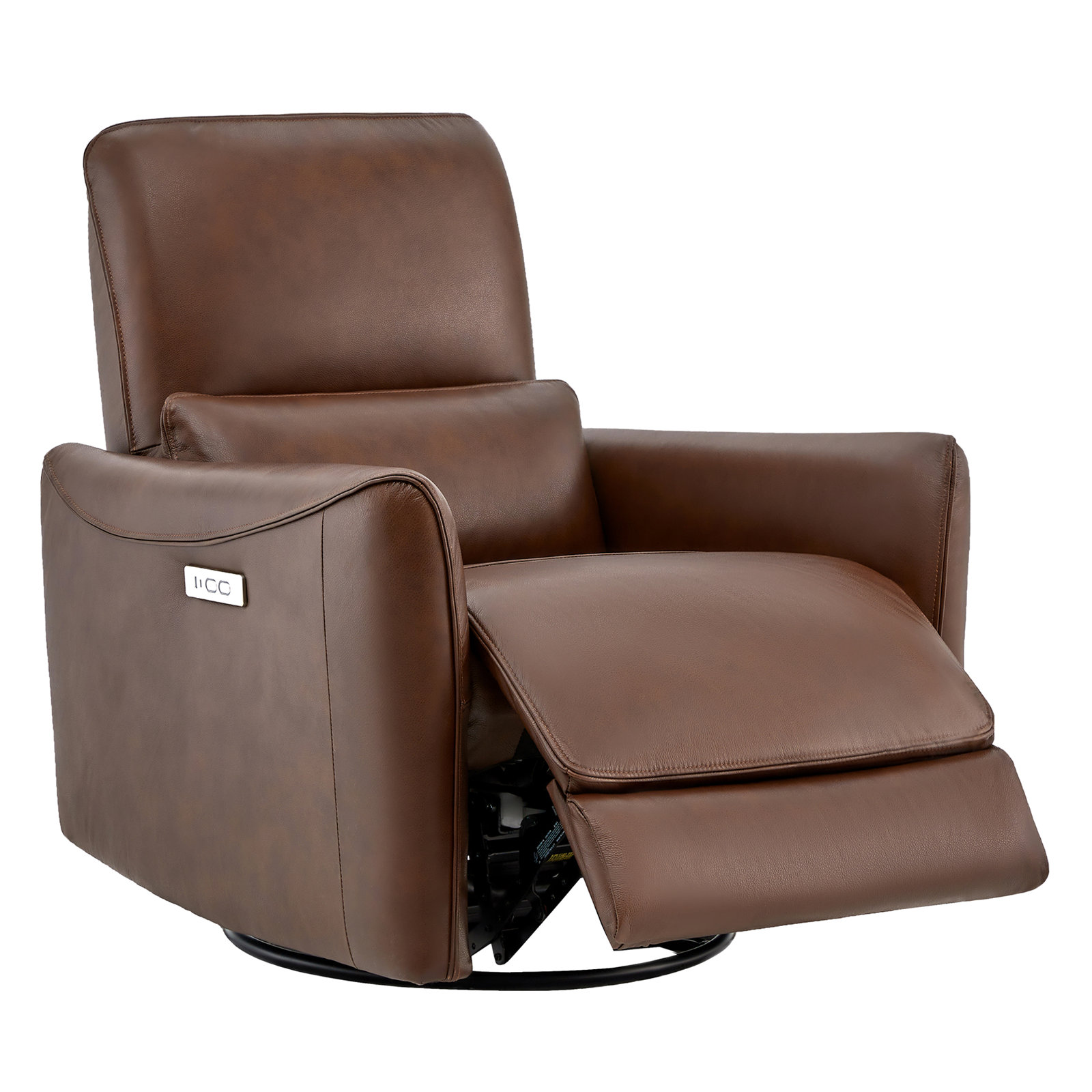 Nikolas Santo Genuine Leather Swivel Power Recliner, Impression Cognac