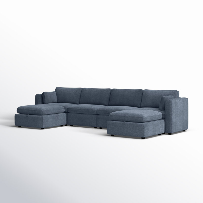 Canapé modulaire rembourré 146,5 po Winfree, Mélange de lin bleu