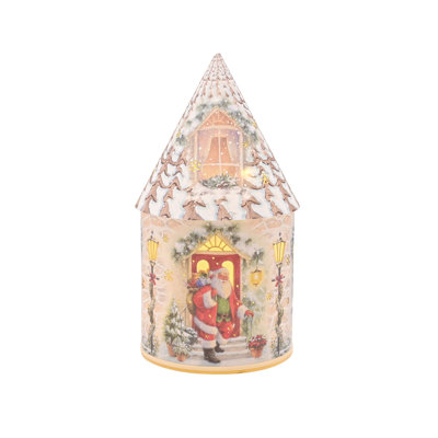 LED Round House Lantern - Father Christmas at the Door