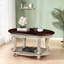 Table basse ovale de 42 pouces avec tablette de rangement, plateau beige chaud et base espresso, pieds en bois massif, pour le salon