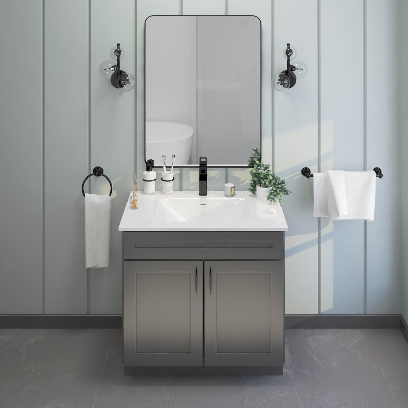 36" Single Bathroom Vanity Sink Base Cabinet, Grey Shaker
