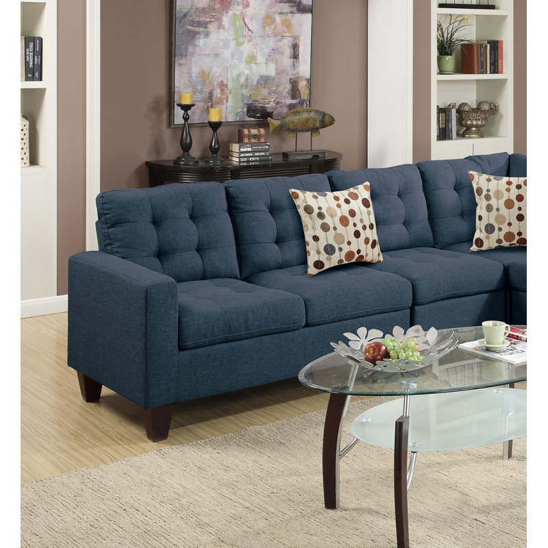 Kylan 4-Piece Modular Sectional Sofa with Tufted Cushions, Navy Fabric