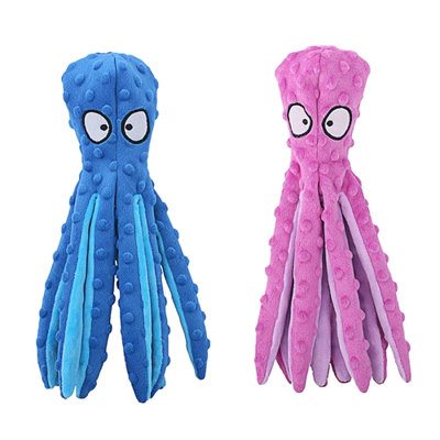Ensemble de 2 jouets pour chien qui couinent, sans rembourrage, en peluche crissante en forme de pieuvre, jouet de dentition interactif pour chiots et chiens de petite, moyenne et grande taille.
