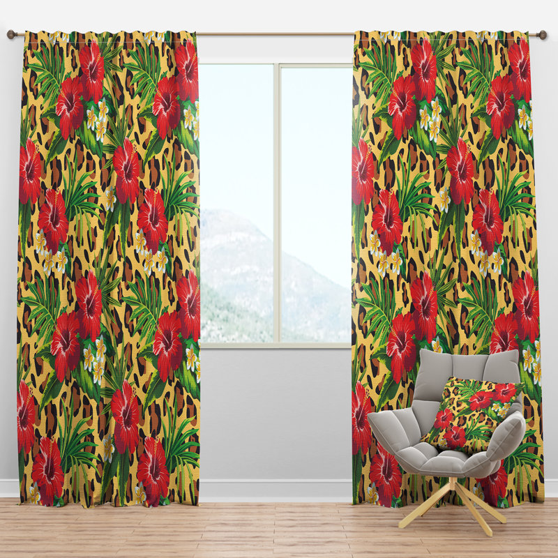 Panneau de rideau simple semi-diaphane avec passe-tringle Floral, l 52 po x L 108 po