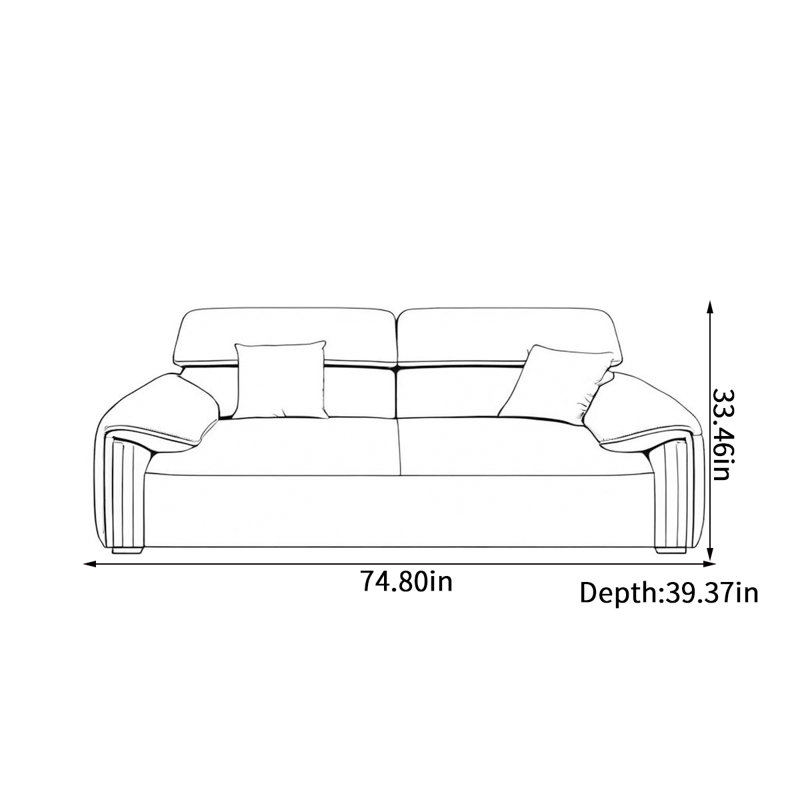 Canapé italien simple en ligne, H 33,46 po x l 74,8 po x P 39,37 po