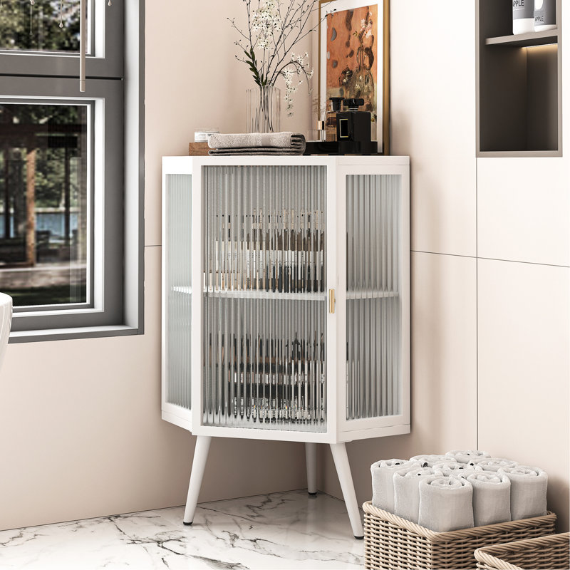 Armoire de coin de 22,55 po avec porte en verre et rangement - blanc, pour salle de bain, chambre à coucher, pratique blanc trempé 22,55 po, pièce, élégant et fonctionnel