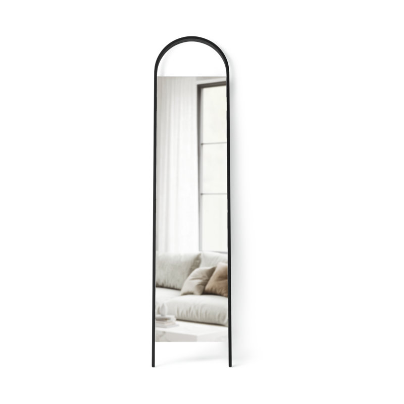 Bellwood Arched Floor Mirror, Wood Frame Full-Length Leaning Mirror, Black