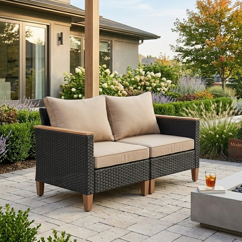 Patio Wicker Sectional Loveseat with Cushions