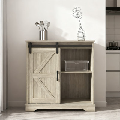 Sliding Barn Door Storage Cabinet With Adjustable Shelves, Farmhouse Style Buffet Sideboard For Kitchen, Living Room, And Entryway