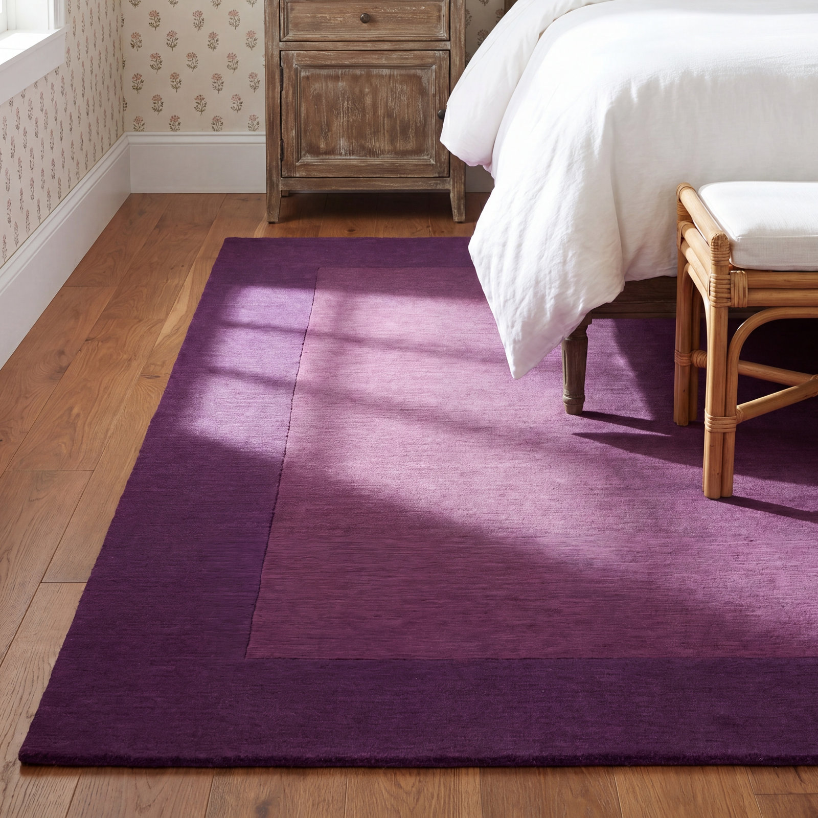 Dolma Dark Plum Hand-Woven Wool Rug, Rectangle 3'3" x 5'3"