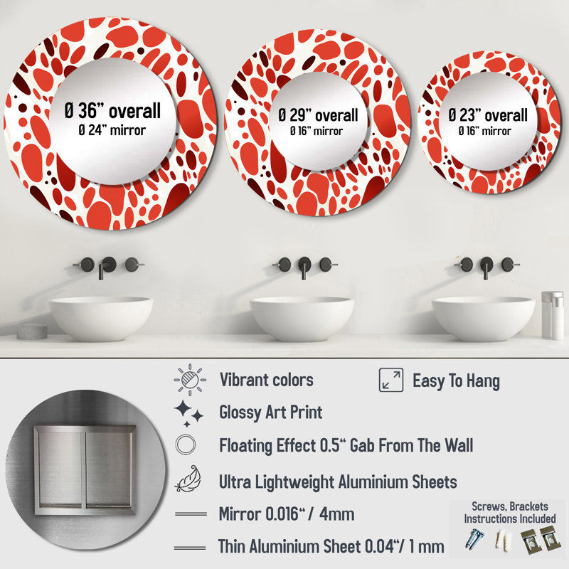 Red And White Polka Dots Pattern - Modern Round Mirror Wall Decor_MTMIR123986, 36" x 36", Round