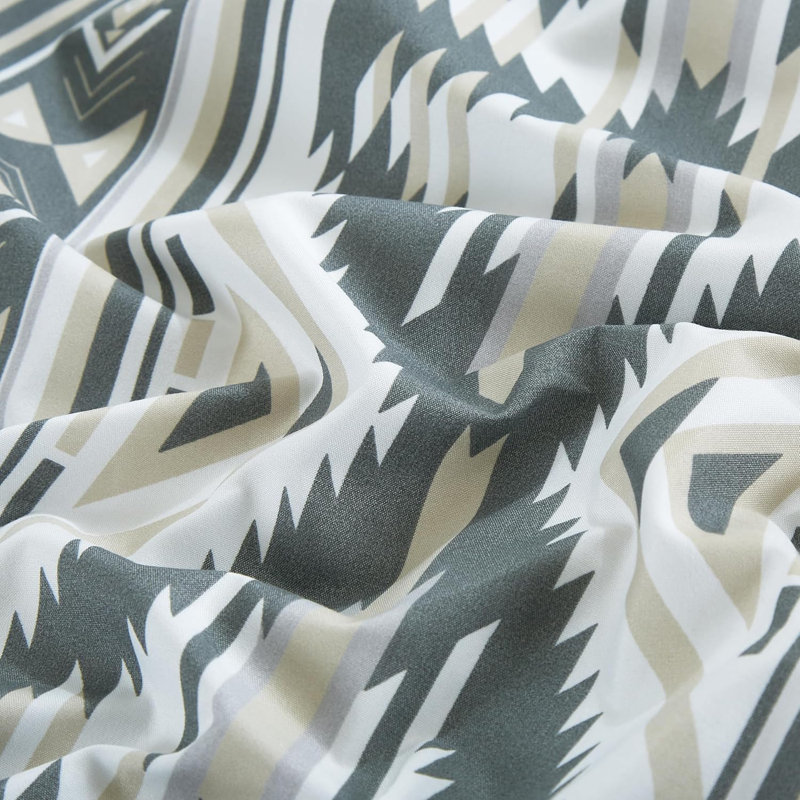 Southwestern Geometric Printed Microfiber Bed Sheet Set, King Sheet Set with 2 Pillowcases, White/Gray/Beige Geometric