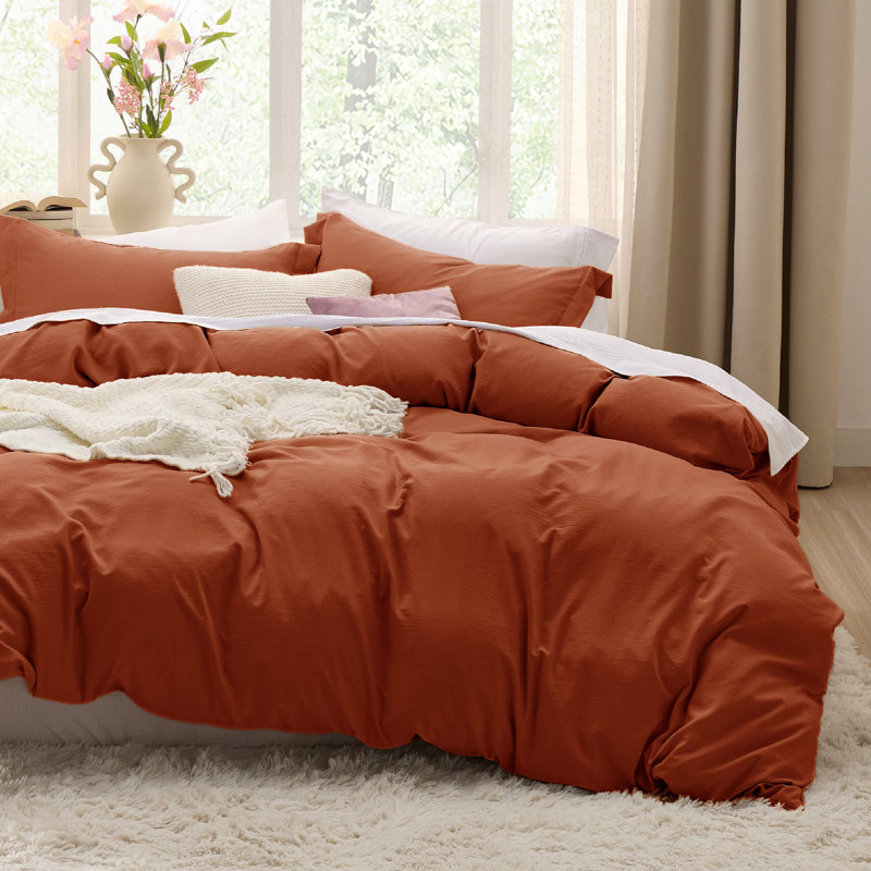 Bedsure Microfiber Duvet Cover King Size - Prewashed Cotton-Like Extra Soft Bedding Set (Set of 3), Terracotta