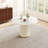 Modern 43.3 Inch Round Dining Table, Glossy Sintered Stone Top with Pleated PU Leather Iron Pedestal, Adjustable Feet for Dining Room & Negotiation Room, Elegant White-2028612382