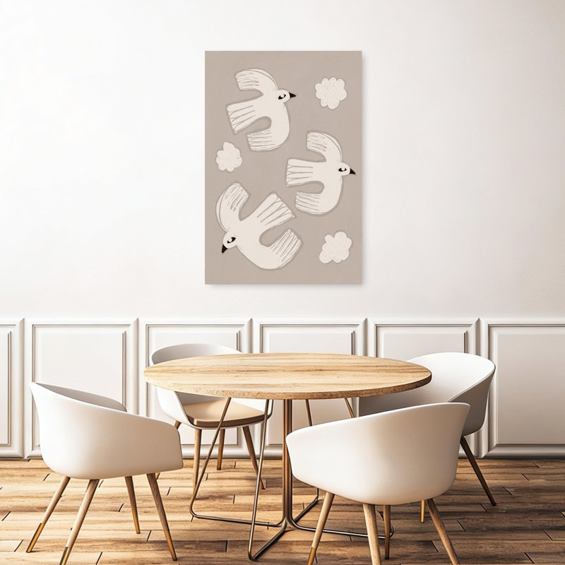 «Peaceful Birds White Flying Minimalist Modern Peaceful Bird Nature Landscape», reproduction d'art mural, 48" H x 32" W